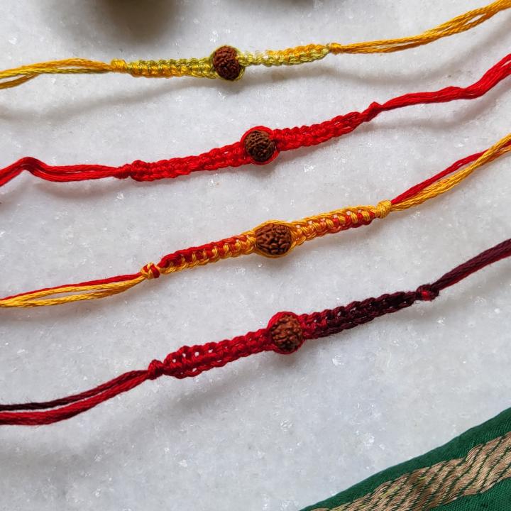 Red And Yellow Rudraksh Rakhi