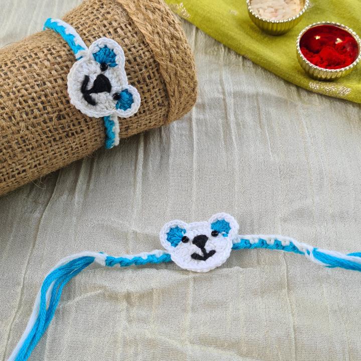Blue teddy crochet rakhi