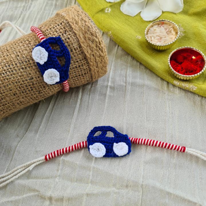 Blue car Rakhi Crochet