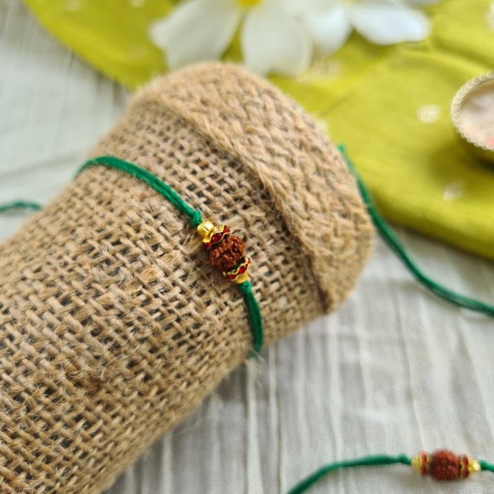 Simple Green Rudraksh Rakhi