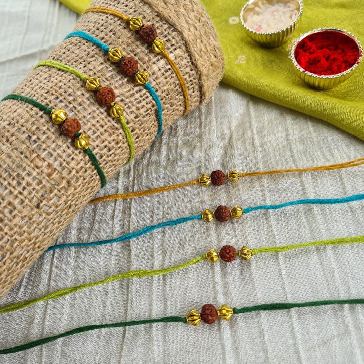 Green and Yellow Rudraksh Rakhi