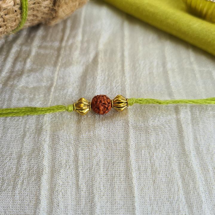 Green and Yellow Rudraksh Rakhi