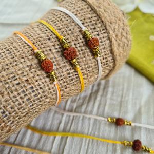 Minimal Orange Rudraksh Rakhi