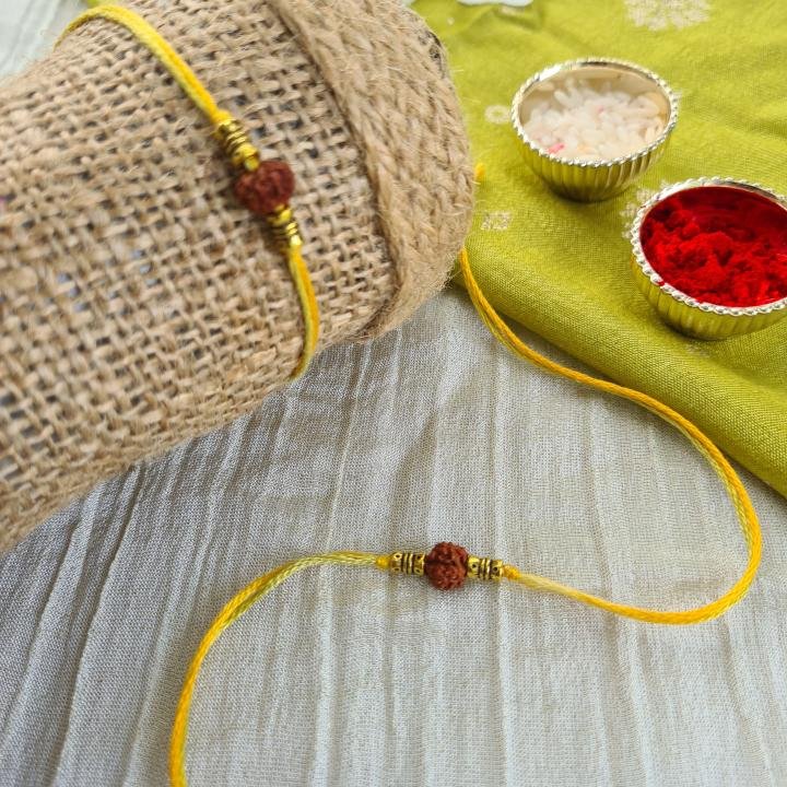 Minimal Yellow Rudraksh Rakhi