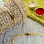 Minimal Orange Rudraksh Rakhi