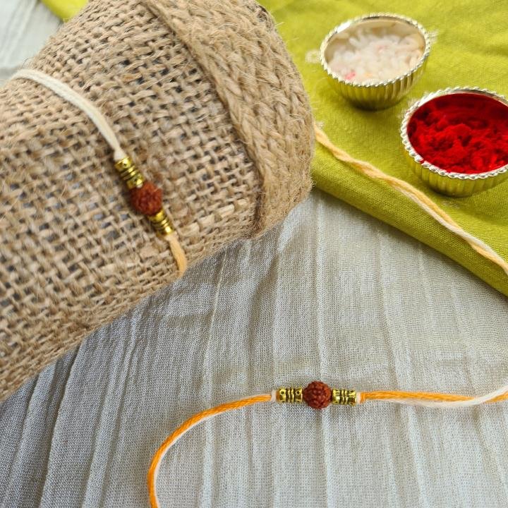 Minimal Orange Rudraksh Rakhi