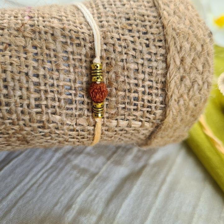 Minimal Orange Rudraksh Rakhi
