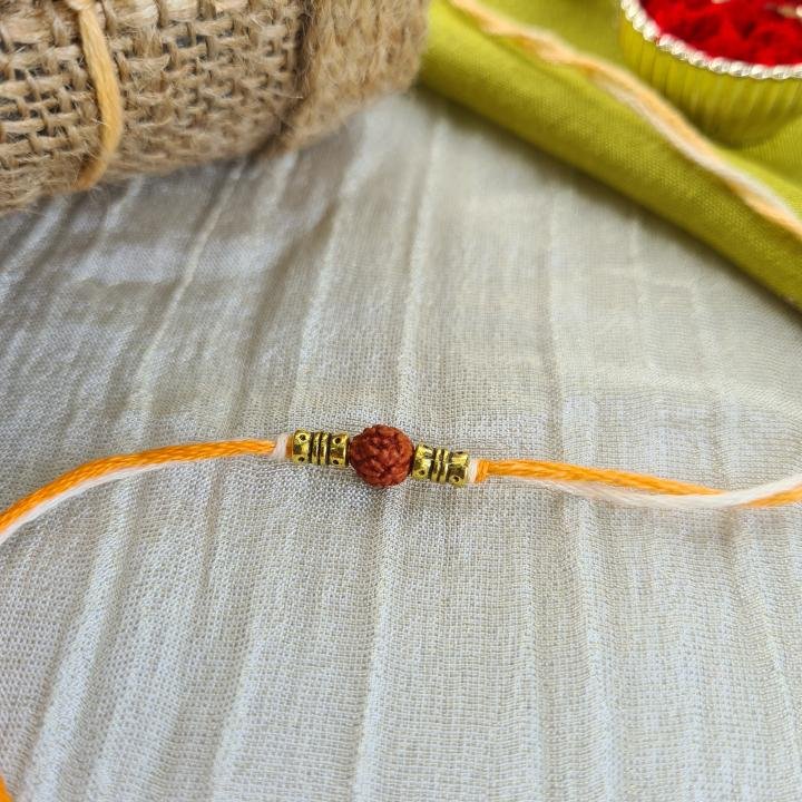 Minimal Orange Rudraksh Rakhi