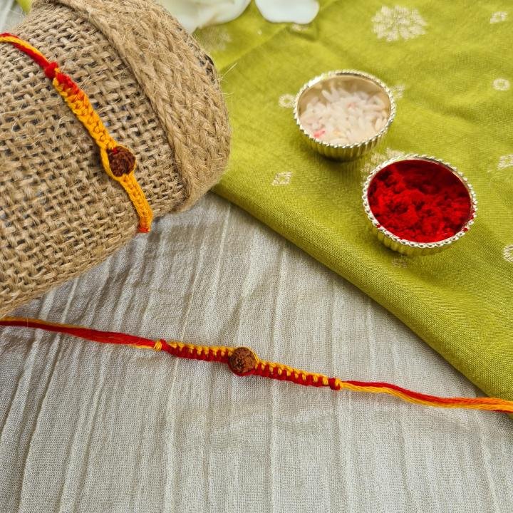 Red And Yellow Rudraksh Rakhi