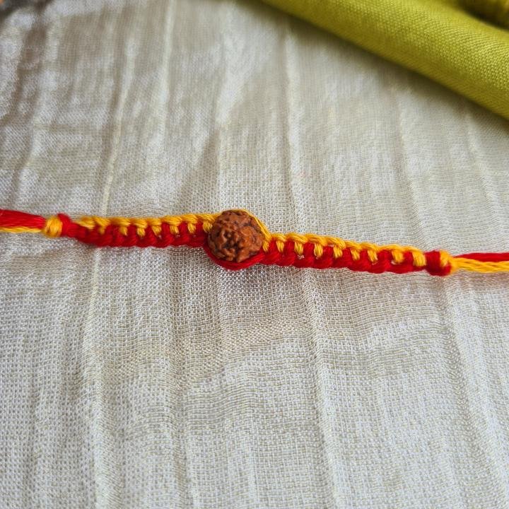 Red And Yellow Rudraksh Rakhi